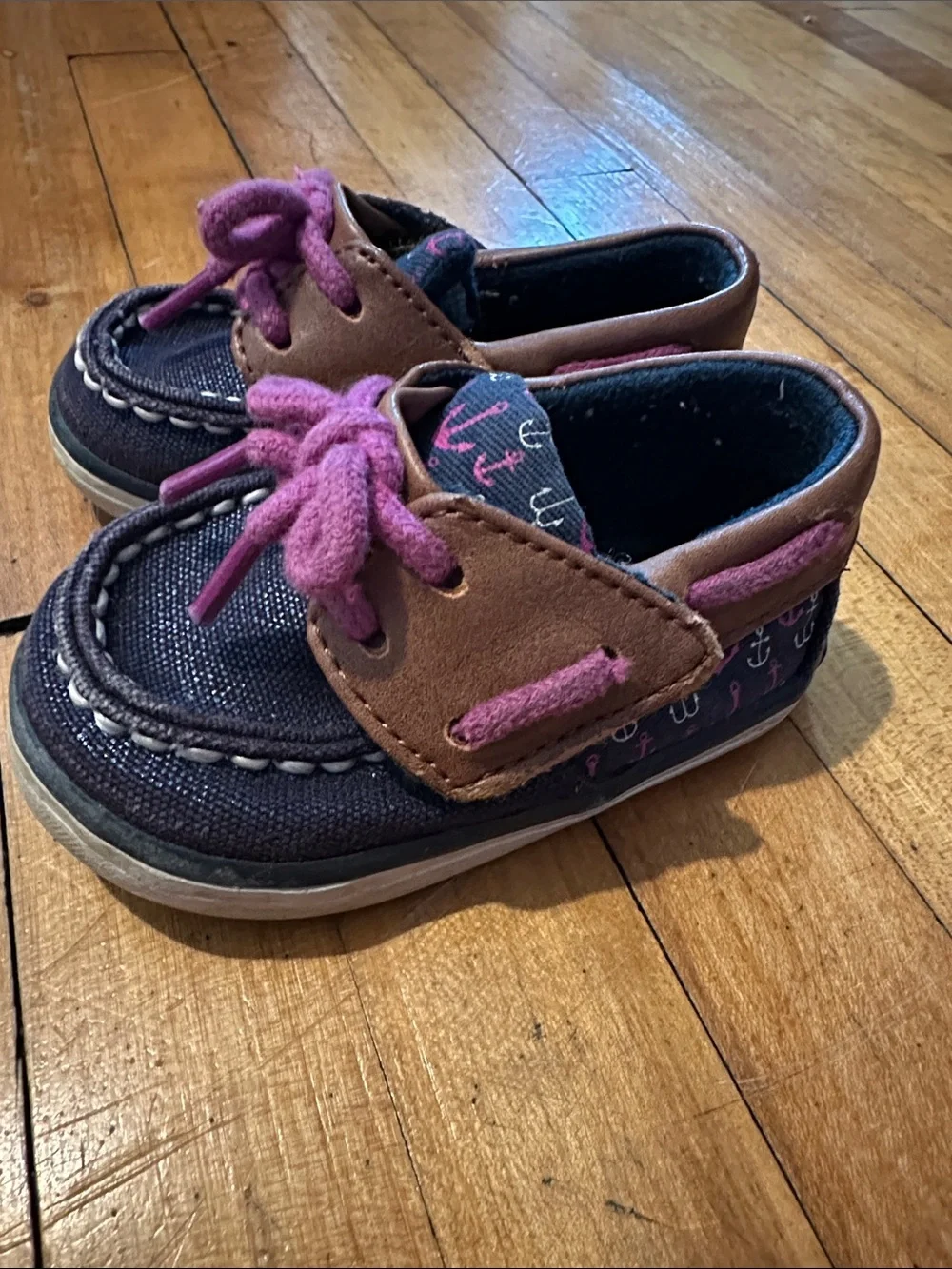 Kids Navy and Pink Sperry Boat Shoes